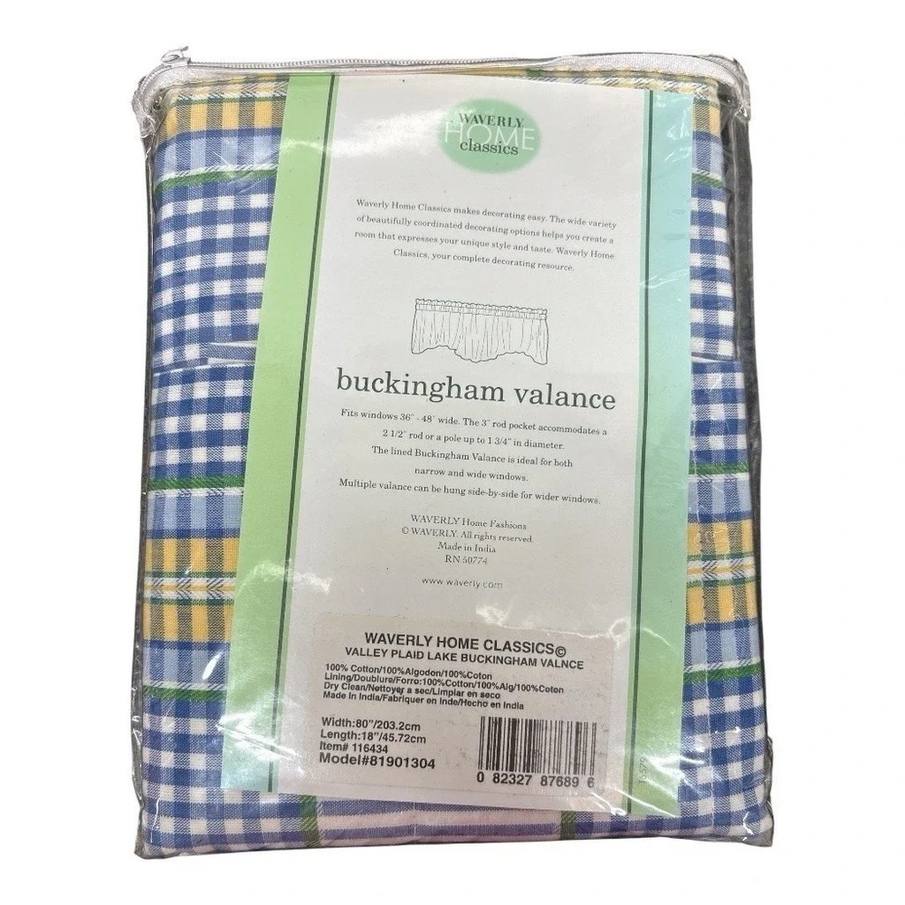 Waverly Buckingham Plaid Curtain Valances Country Cottagecore NEW 80